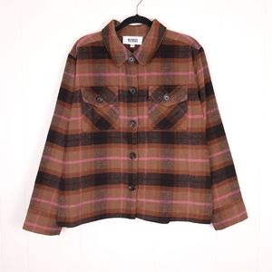BB Dakota Steve Madden Boxy Shacket shirt jacket plaid soft flannel cozy brown